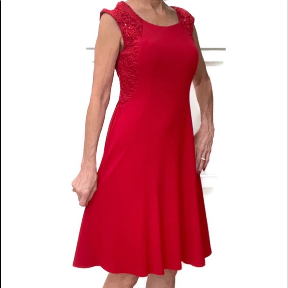 Sz 8 Connected Red Fit-and-Flare Dress